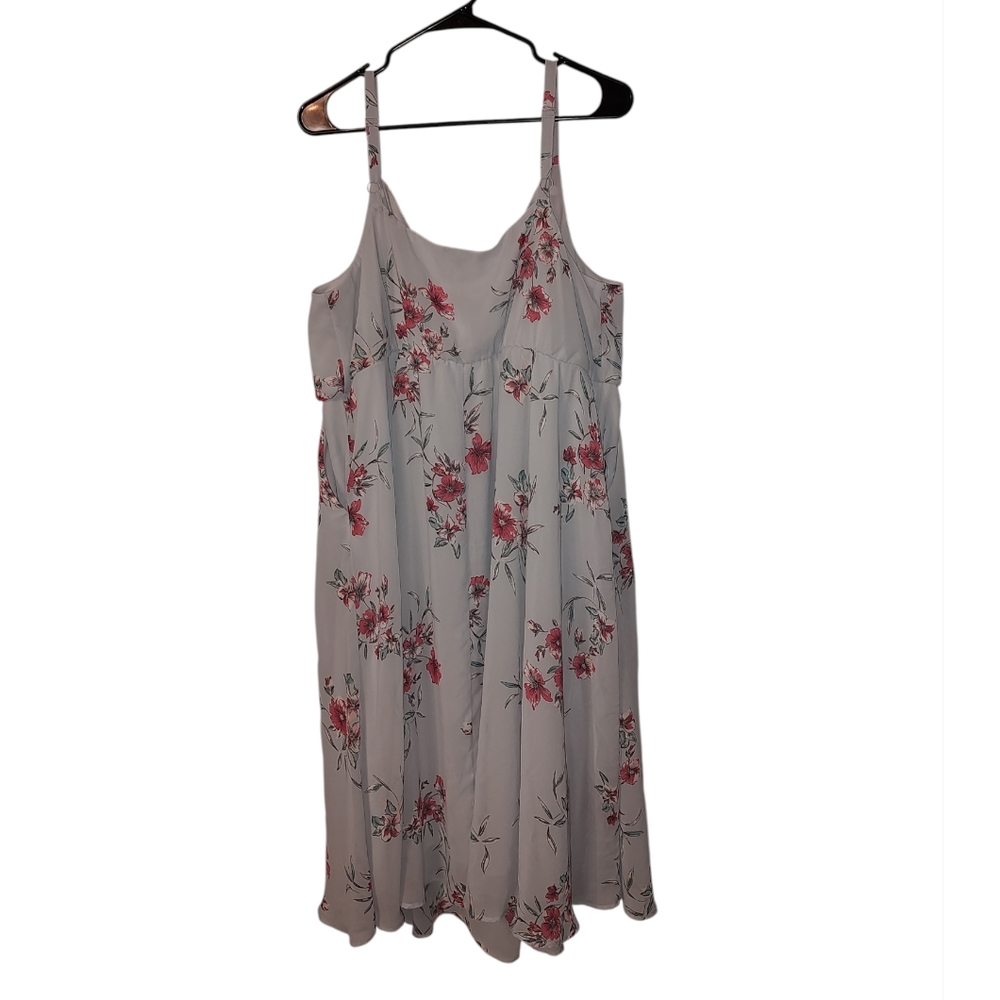 torrid Light Gray Midi Dress with Pink Floral Print - Picture 3 of 6